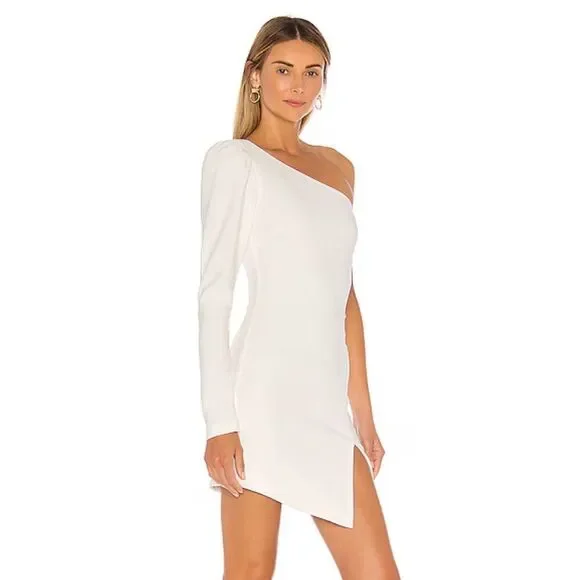 NWT Michael Costello x REVOLVE Fabian Mini Dress Ivory white one shoulder XS - Picture 2 of 8